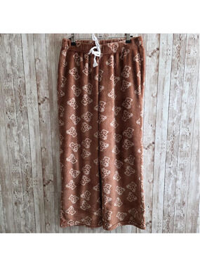 Women's Orange Kiss Brown & White Teddy Bear Pajama Pants M
